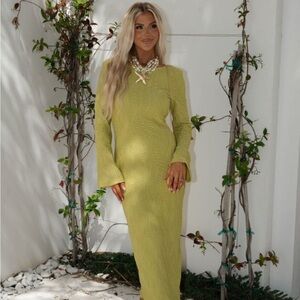 Elegant Green Long Sleeve Dress